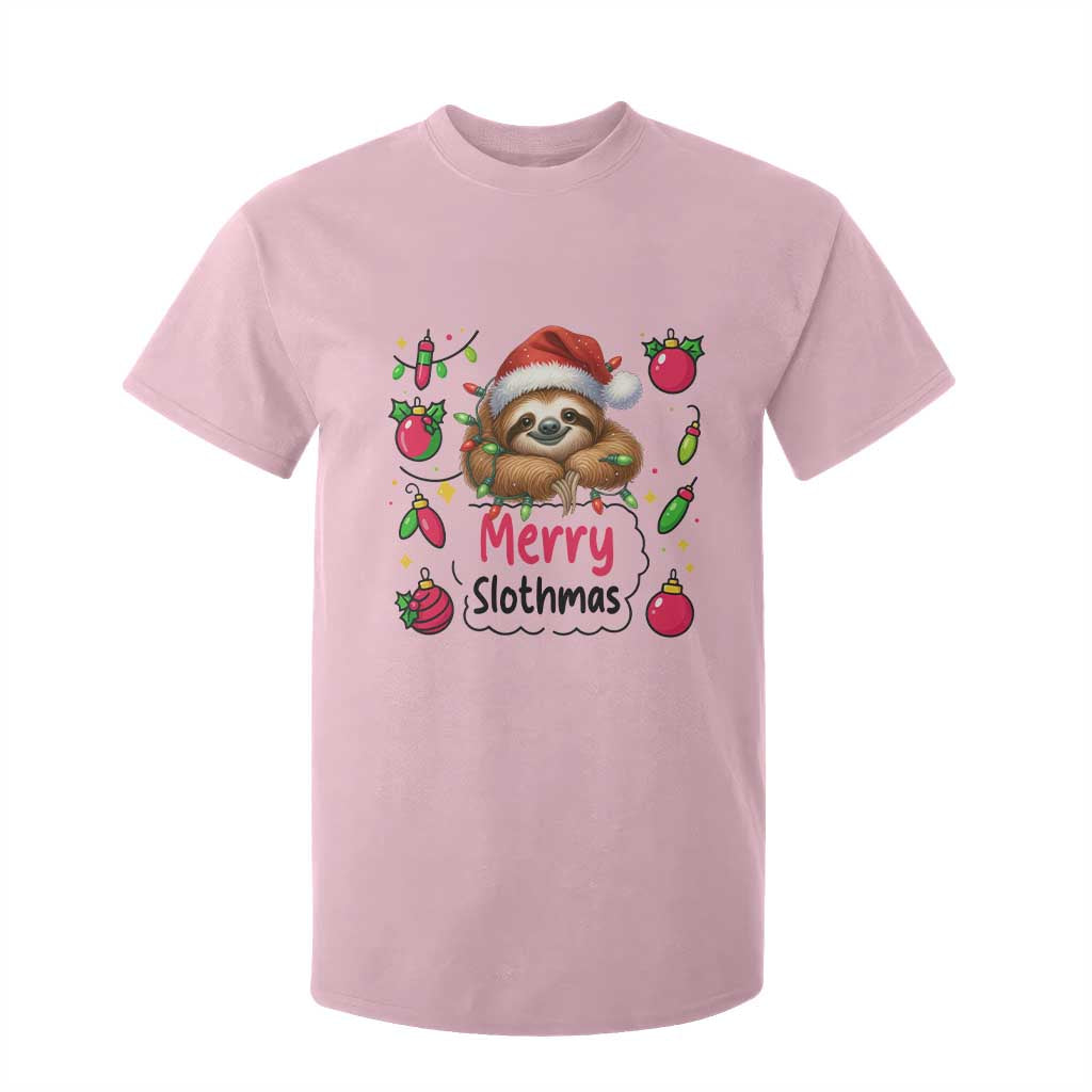 Funny Christmas Sloth T Shirt For Kid Merry Slothmas TS12 Light Pink Print Your Wear