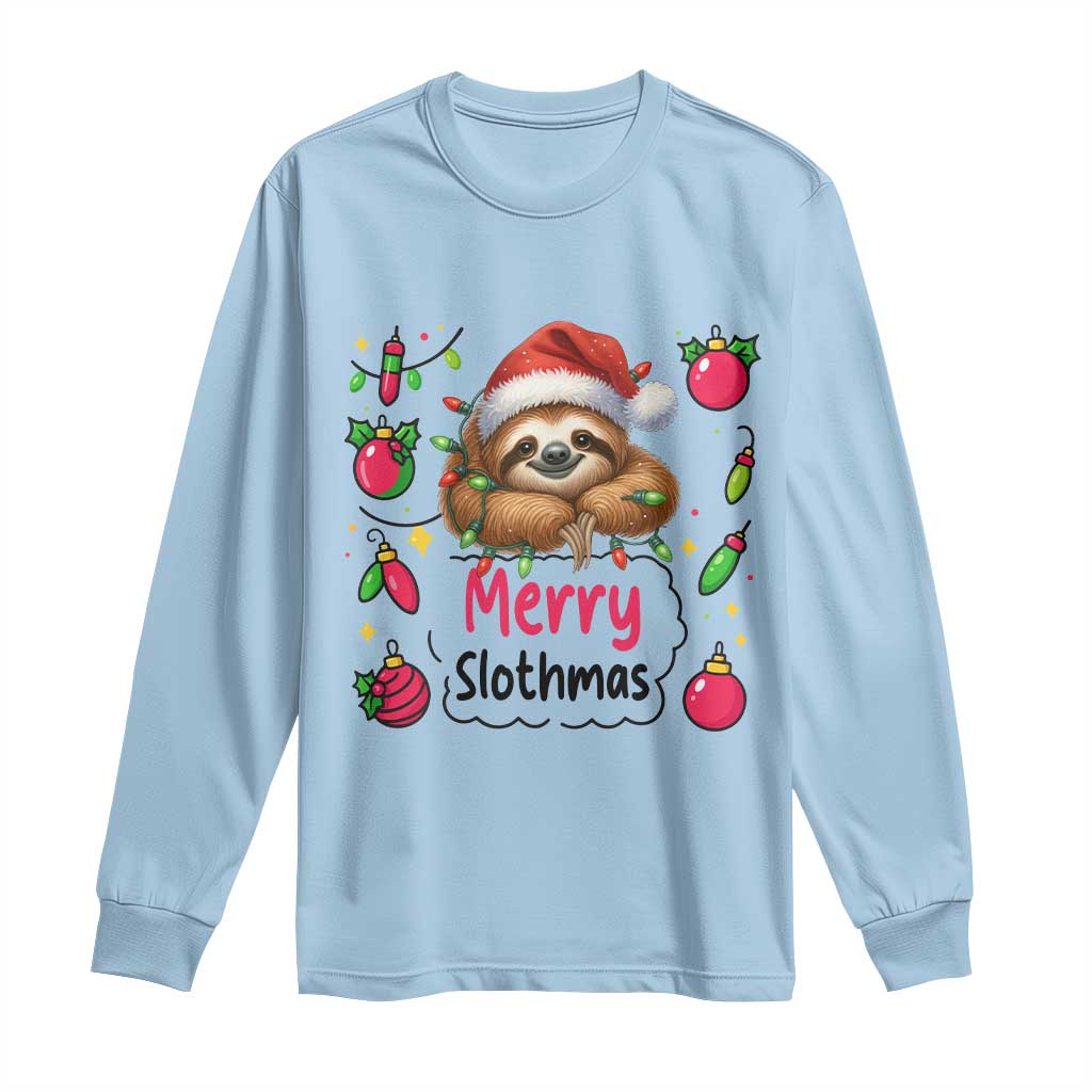 Funny Christmas Sloth Long Sleeve Shirt Merry Slothmas TS12 Light Blue Print Your Wear