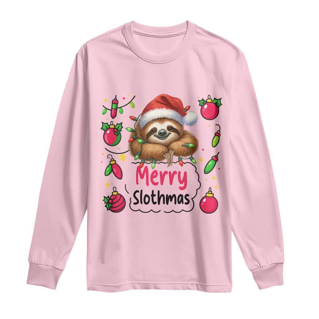 Funny Christmas Sloth Long Sleeve Shirt Merry Slothmas TS12 Light Pink Print Your Wear