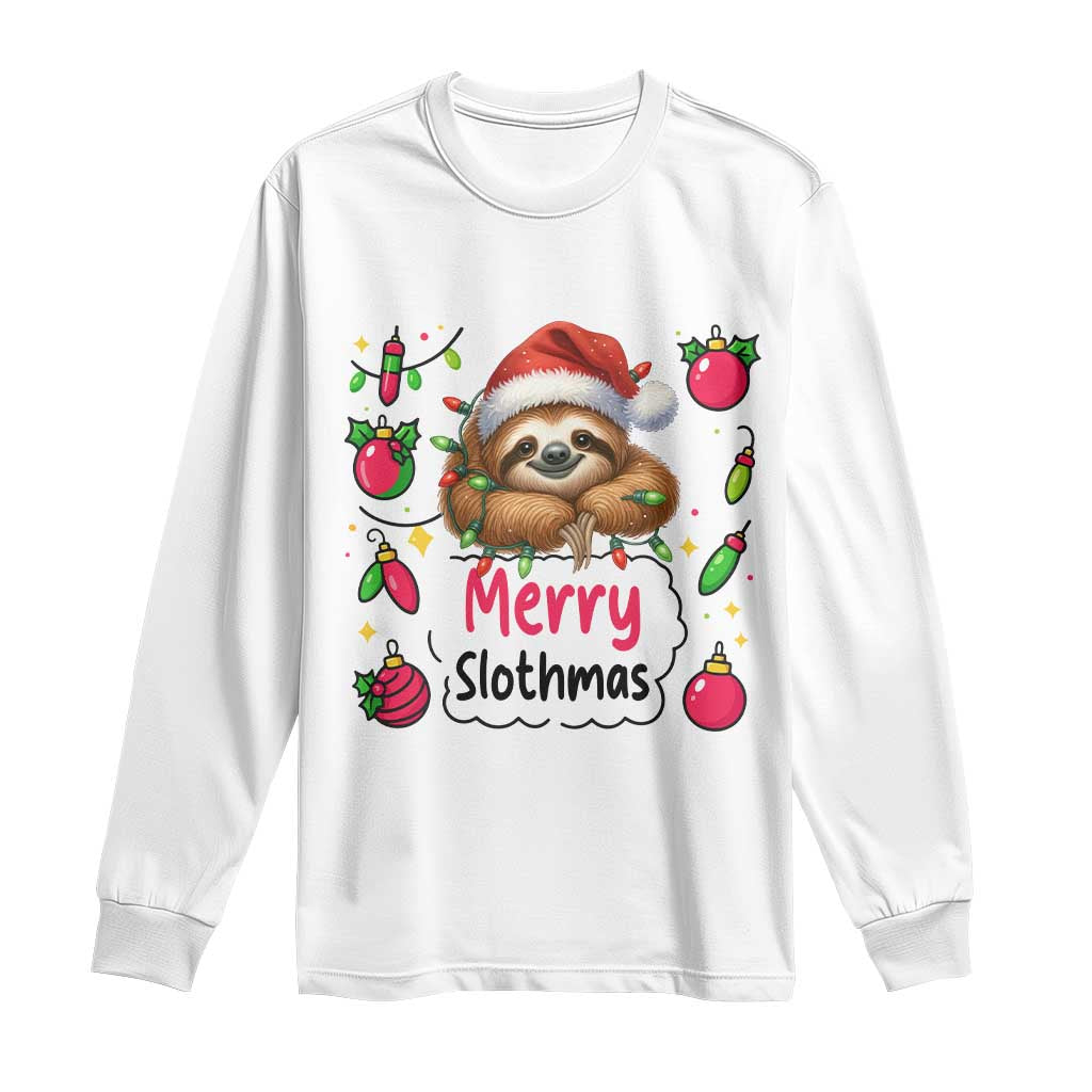 Funny Christmas Sloth Long Sleeve Shirt Merry Slothmas TS12 White Print Your Wear
