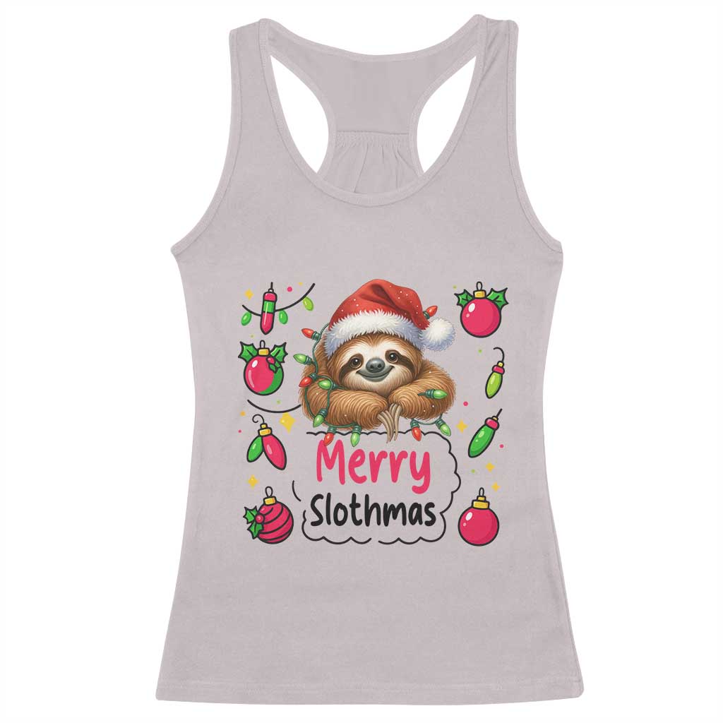 Funny Christmas Sloth Racerback Tank Top Merry Slothmas TS12 Ice Gray Print Your Wear