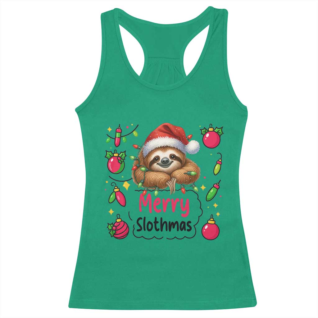 Funny Christmas Sloth Racerback Tank Top Merry Slothmas TS12 Irish Green Print Your Wear