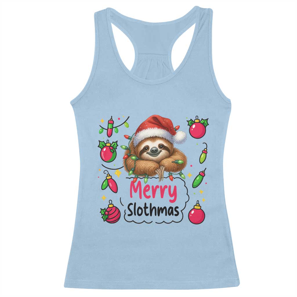 Funny Christmas Sloth Racerback Tank Top Merry Slothmas TS12 Light Blue Print Your Wear