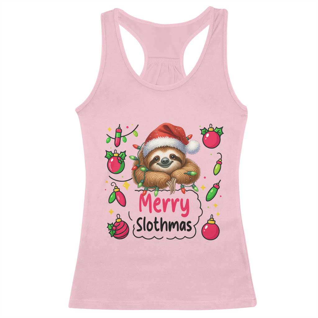 Funny Christmas Sloth Racerback Tank Top Merry Slothmas TS12 Light Pink Print Your Wear