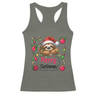Funny Christmas Sloth Racerback Tank Top Merry Slothmas TS12 Military Green Print Your Wear