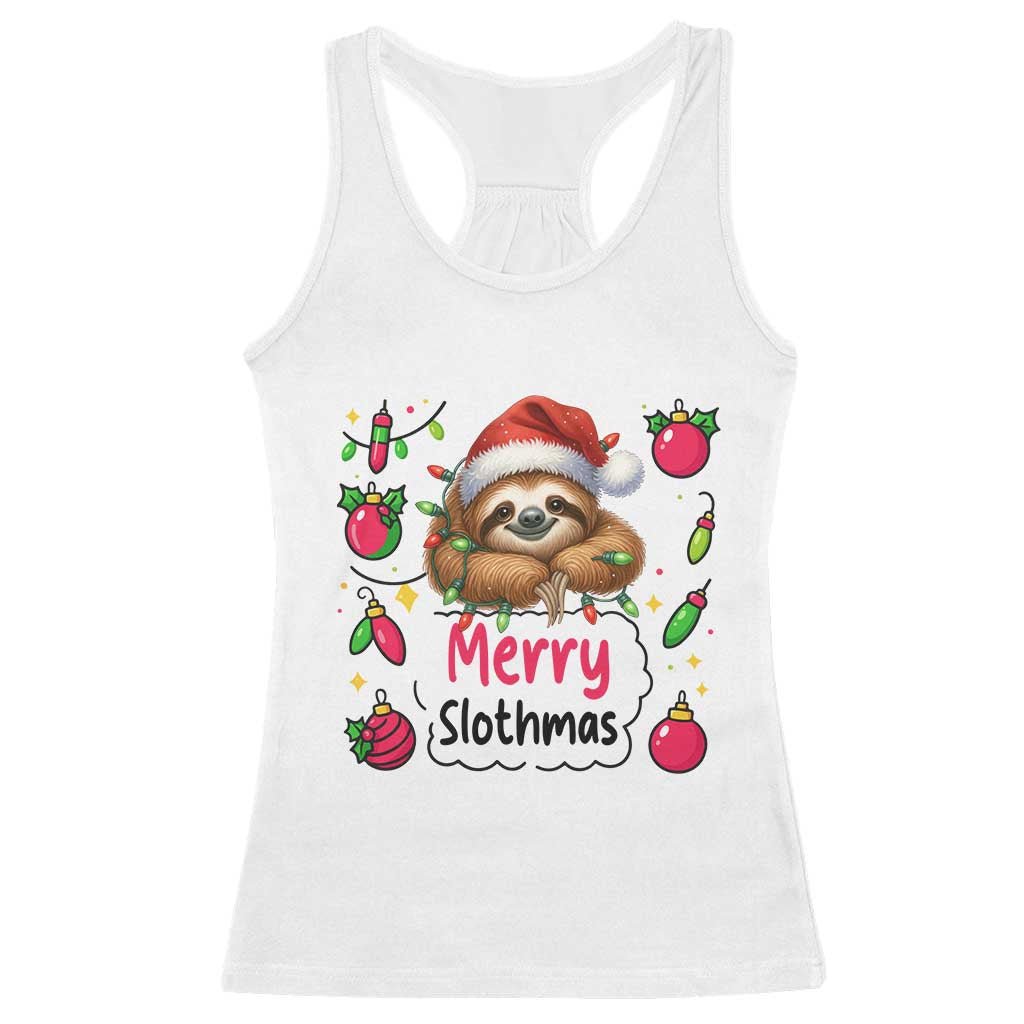 Funny Christmas Sloth Racerback Tank Top Merry Slothmas TS12 White Print Your Wear