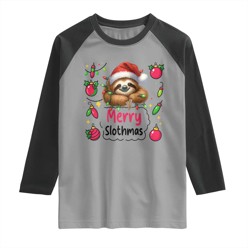 Funny Christmas Sloth Raglan Shirt Merry Slothmas TS12 Sport Gray Black Print Your Wear