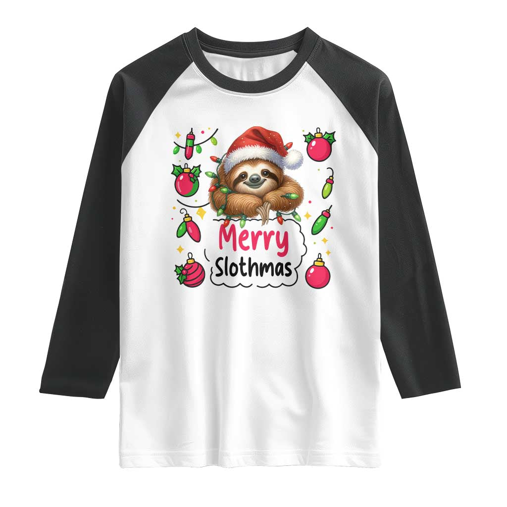 Funny Christmas Sloth Raglan Shirt Merry Slothmas TS12 White Black Print Your Wear
