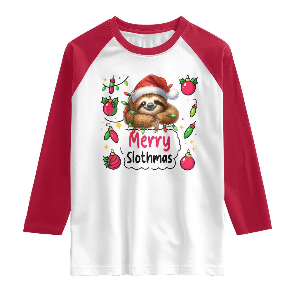 Funny Christmas Sloth Raglan Shirt Merry Slothmas TS12 White Red Print Your Wear