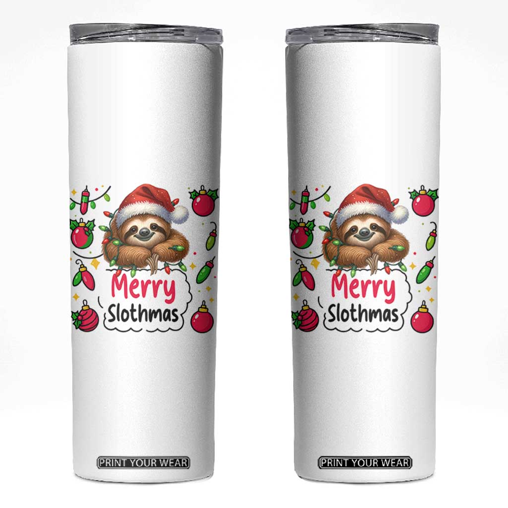 Funny Christmas Sloth Skinny Tumbler Merry Slothmas TS12 White Print Your Wear