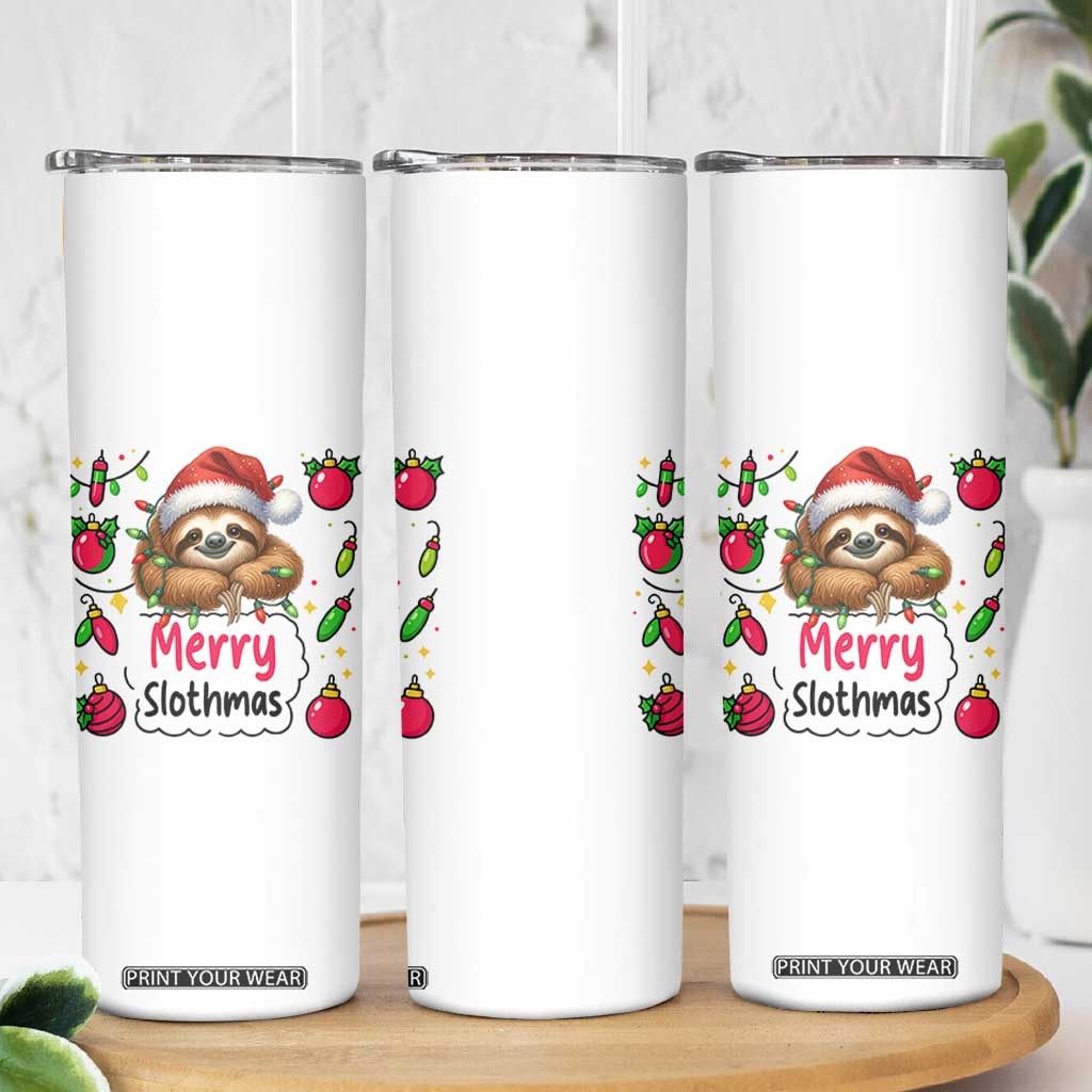 Funny Christmas Sloth Skinny Tumbler Merry Slothmas TS12 Print Your Wear