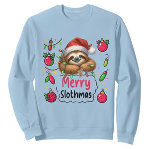 Funny Christmas Sloth Sweatshirt Merry Slothmas TS12 Light Blue Print Your Wear
