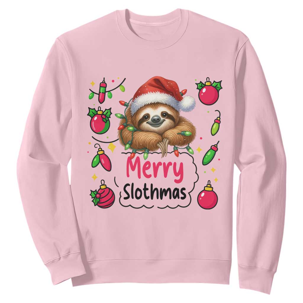 Funny Christmas Sloth Sweatshirt Merry Slothmas TS12 Light Pink Print Your Wear