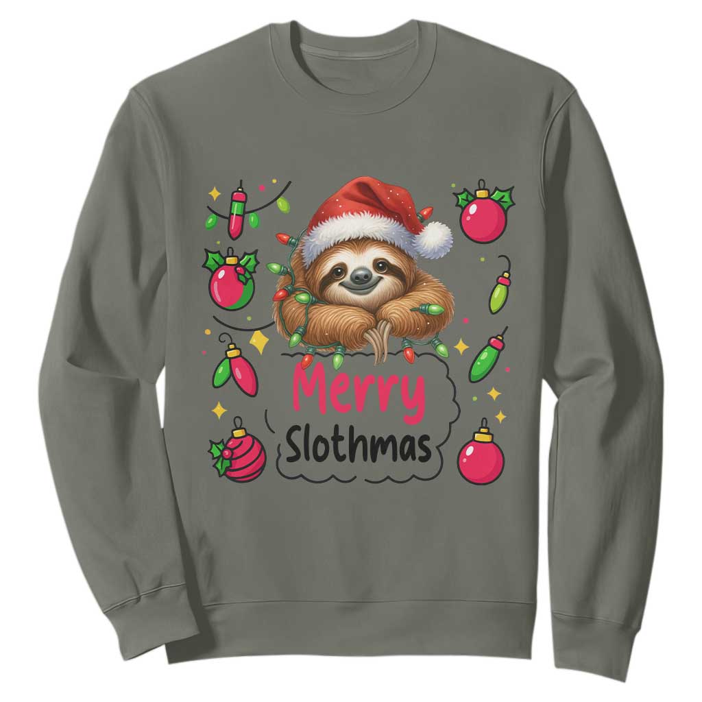 Funny Christmas Sloth Sweatshirt Merry Slothmas TS12 Military Green Print Your Wear