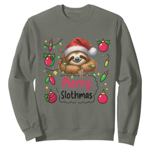 Funny Christmas Sloth Sweatshirt Merry Slothmas TS12 Military Green Print Your Wear