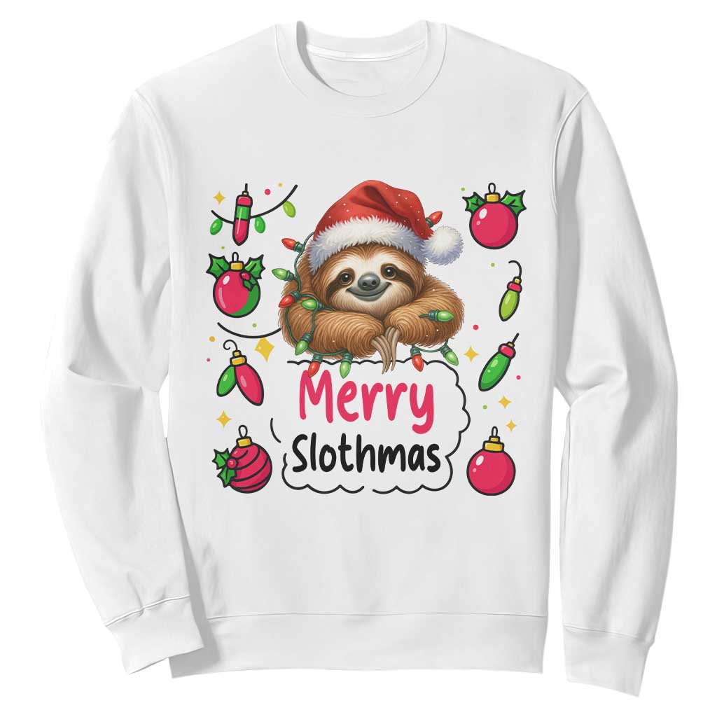 Funny Christmas Sloth Sweatshirt Merry Slothmas TS12 White Print Your Wear
