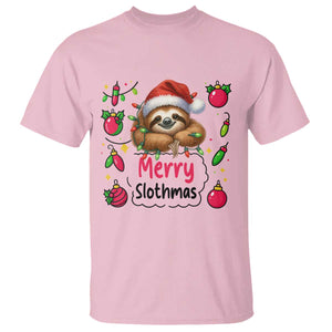 Funny Christmas Sloth T Shirt Merry Slothmas TS12 Light Pink Print Your Wear