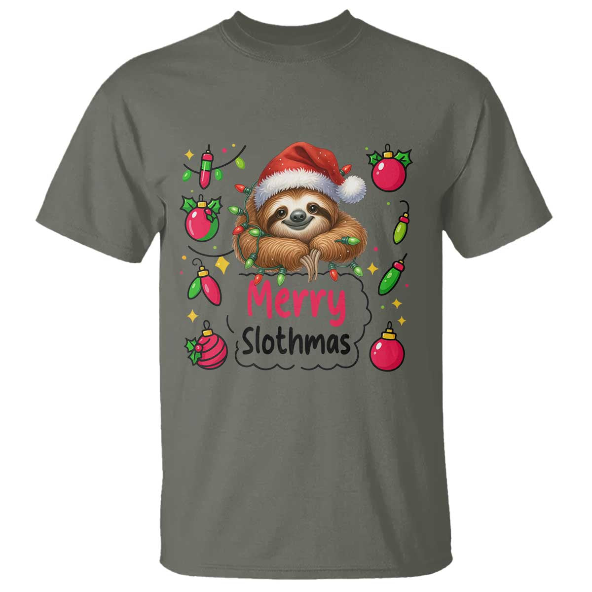 Funny Christmas Sloth T Shirt Merry Slothmas TS12 Military Green Print Your Wear