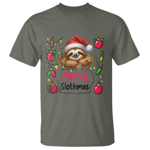 Funny Christmas Sloth T Shirt Merry Slothmas TS12 Military Green Print Your Wear