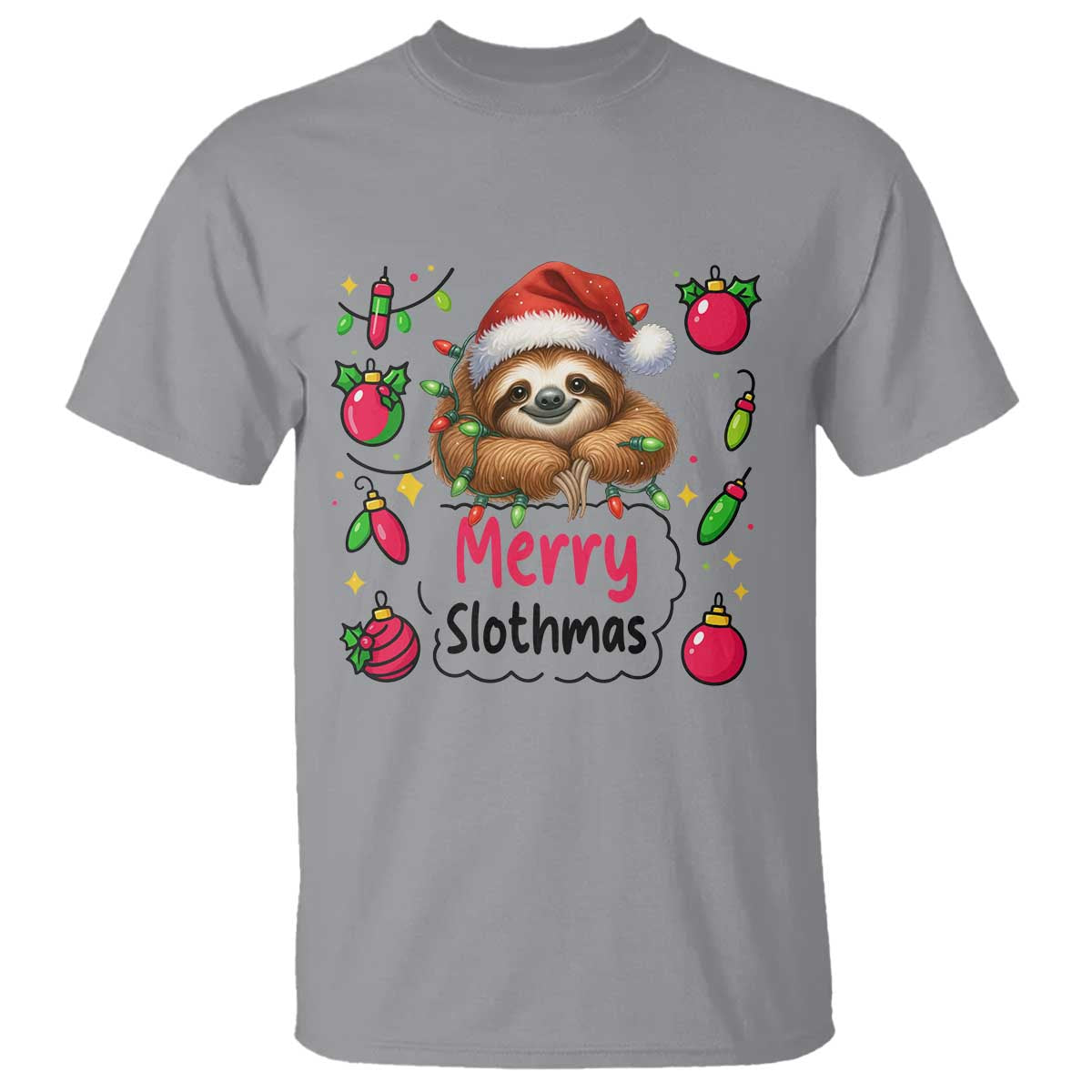 Funny Christmas Sloth T Shirt Merry Slothmas TS12 Sport Gray Print Your Wear