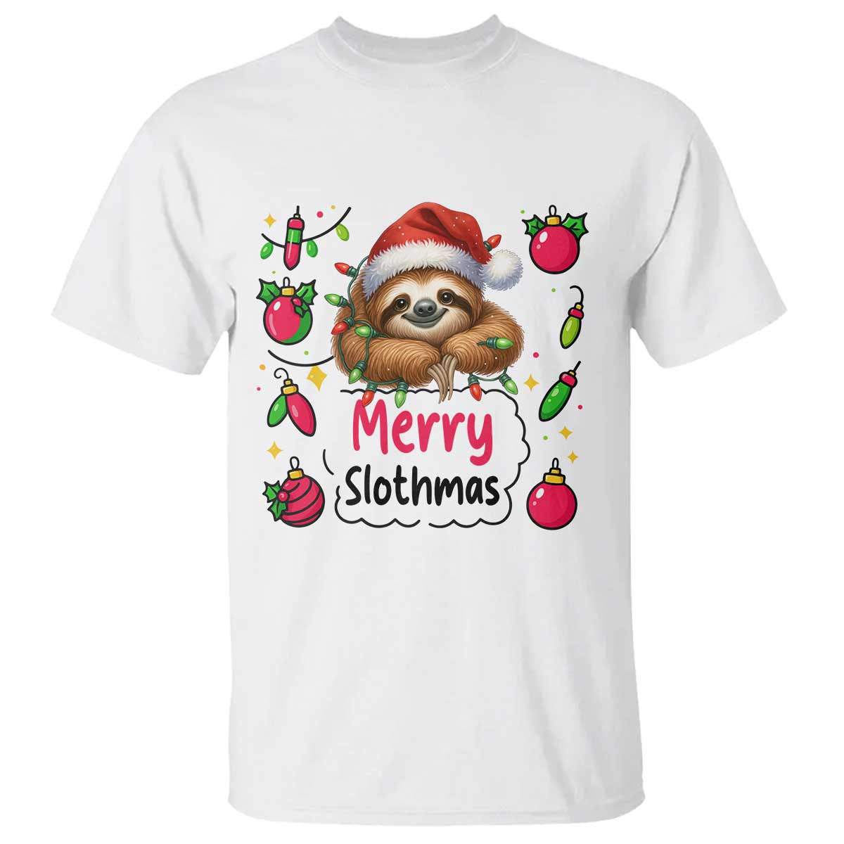 Funny Christmas Sloth T Shirt Merry Slothmas TS12 White Print Your Wear
