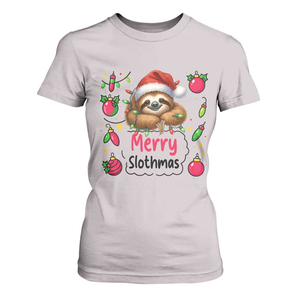 Funny Christmas Sloth T Shirt For Women Merry Slothmas TS12 Ice Gray Print Your Wear