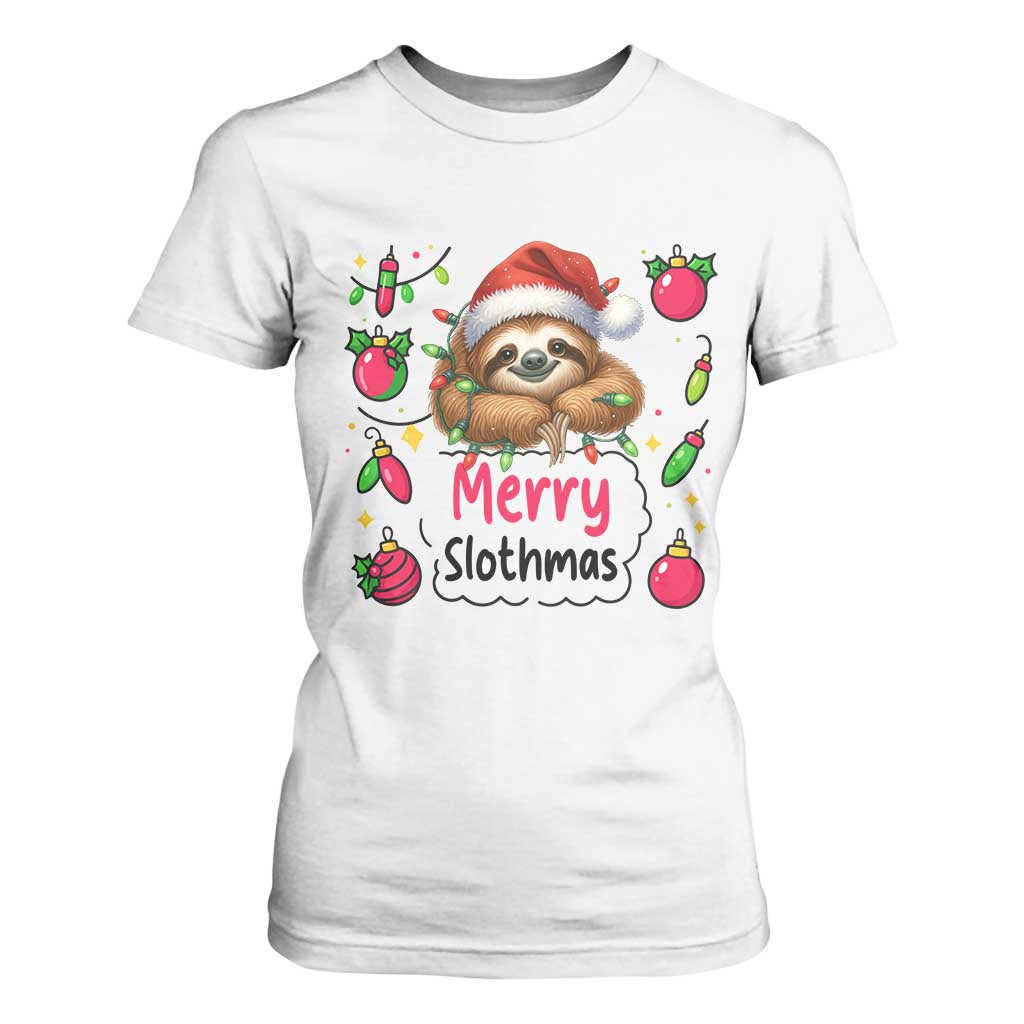 Funny Christmas Sloth T Shirt For Women Merry Slothmas TS12 White Print Your Wear
