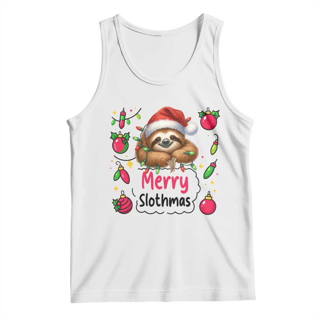 Funny Christmas Sloth Tank Top Merry Slothmas TS12 White Print Your Wear