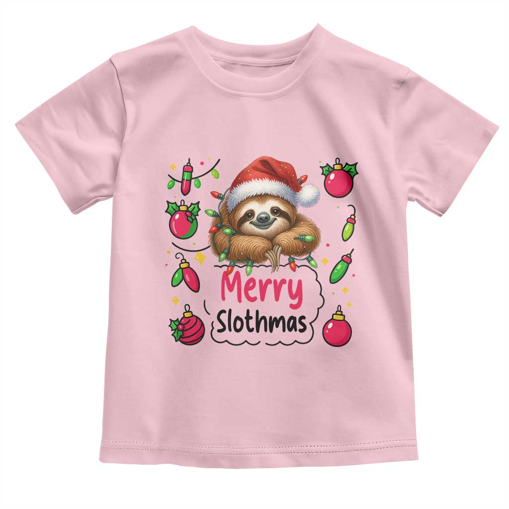 Funny Christmas Sloth Toddler T Shirt Merry Slothmas TS12 Light Pink Print Your Wear
