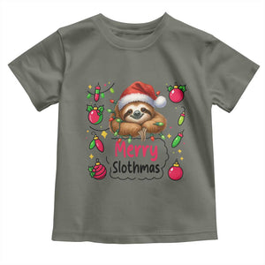 Funny Christmas Sloth Toddler T Shirt Merry Slothmas TS12 Military Green Print Your Wear