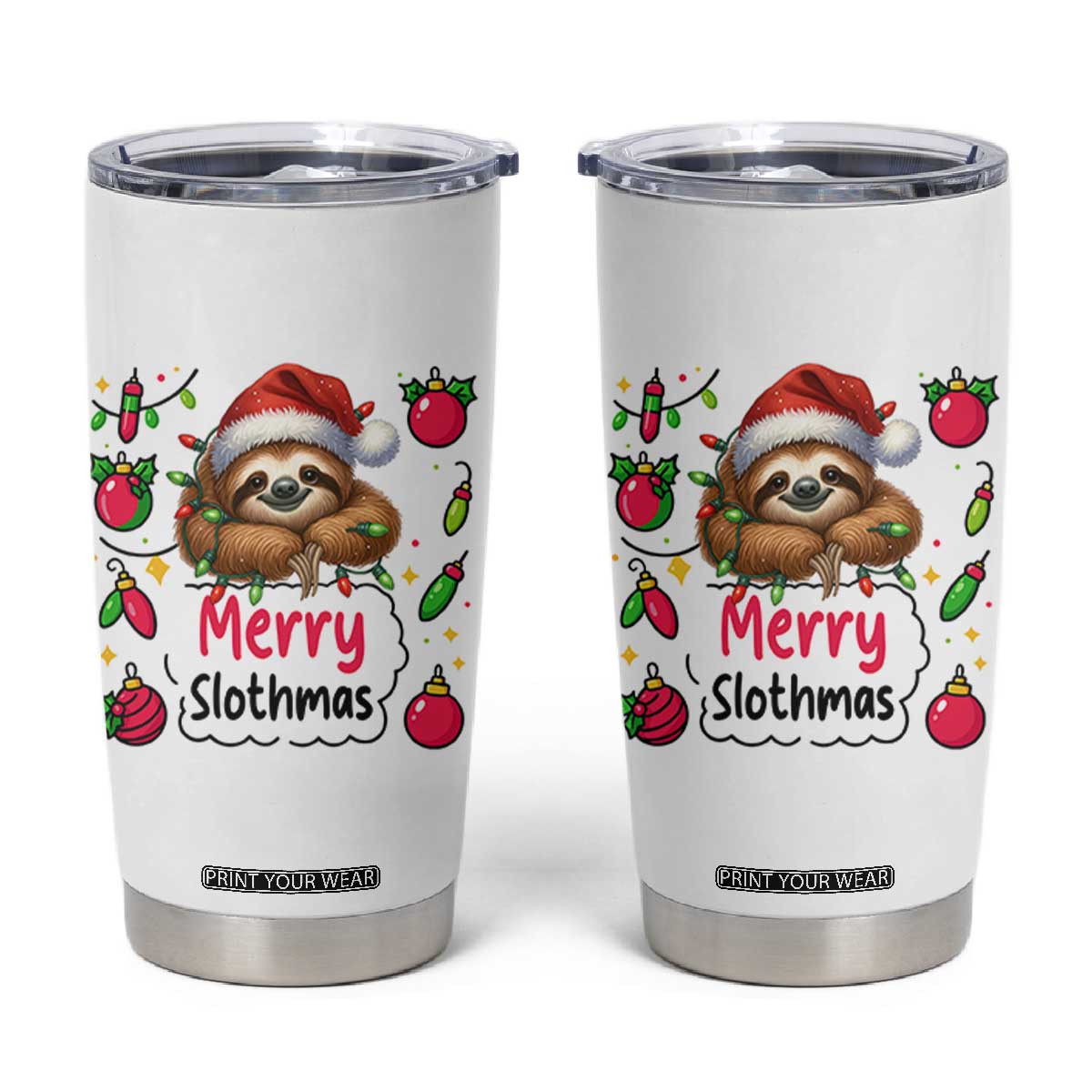 Funny Christmas Sloth Tumbler Cup Merry Slothmas TS12 White Print Your Wear
