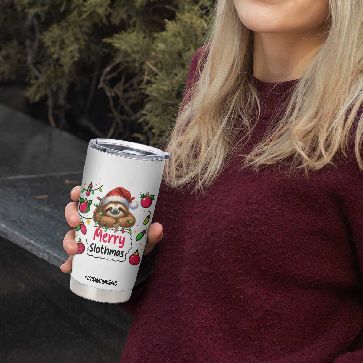 Funny Christmas Sloth Tumbler Cup Merry Slothmas TS12 Print Your Wear