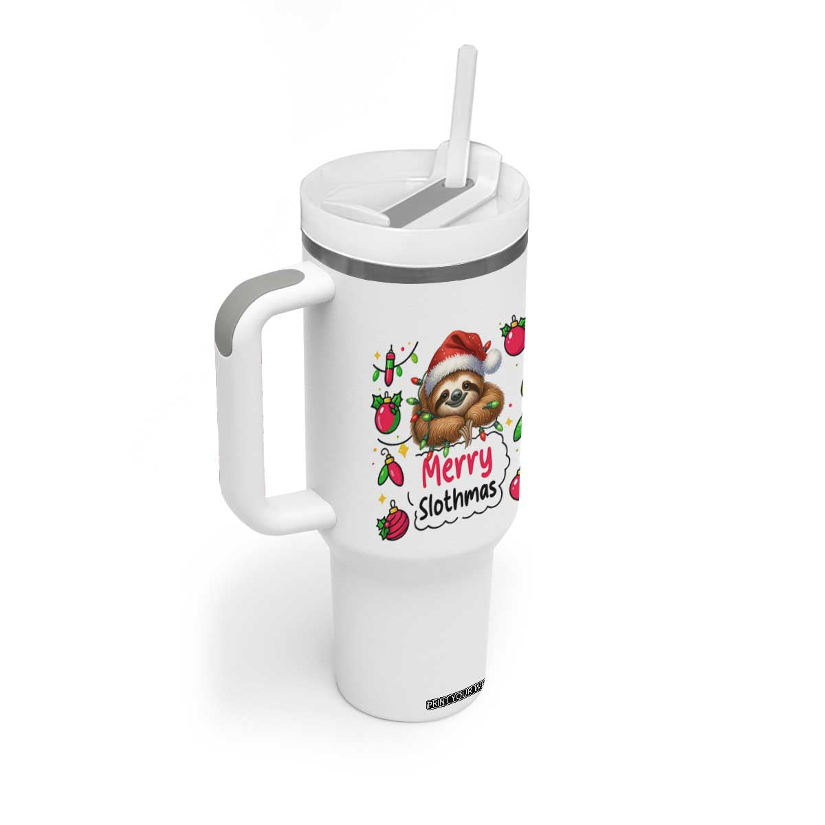 Funny Christmas Sloth Tumbler With Handle Merry Slothmas TS12 Print Your Wear