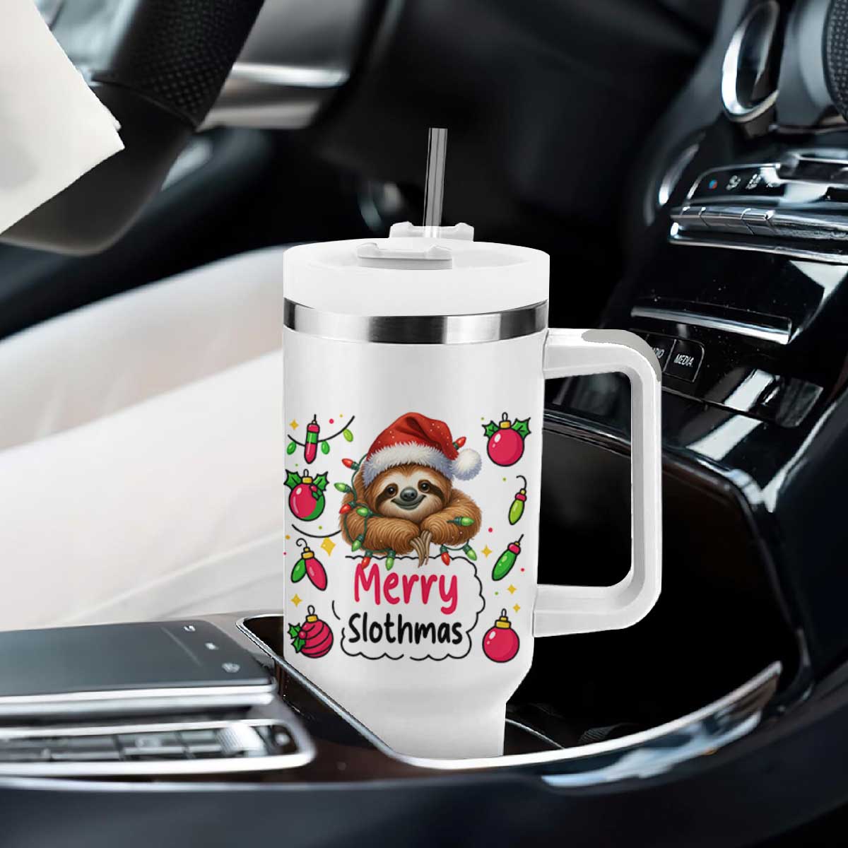 Funny Christmas Sloth Tumbler With Handle Merry Slothmas TS12 Print Your Wear