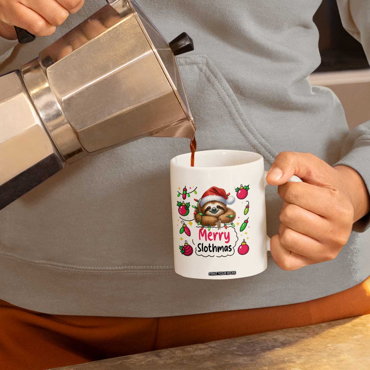 Funny Christmas Sloth Coffee Mug Merry Slothmas TS12 Print Your Wear