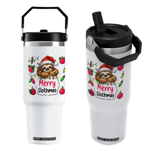 Funny Christmas Sloth Flip Straw Tumbler Merry Slothmas TS12 One Size: 30 oz White Print Your Wear