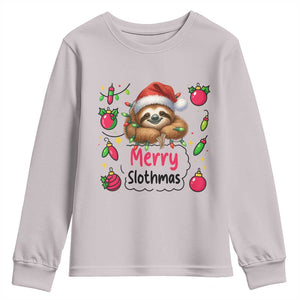Funny Christmas Sloth Youth Sweatshirt Merry Slothmas TS12 Ice Gray Print Your Wear