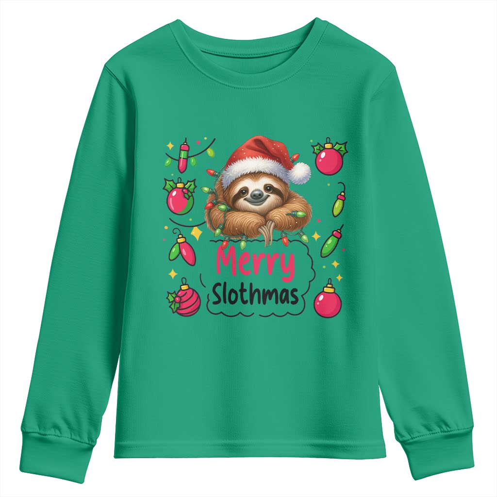 Funny Christmas Sloth Youth Sweatshirt Merry Slothmas TS12 Irish Green Print Your Wear
