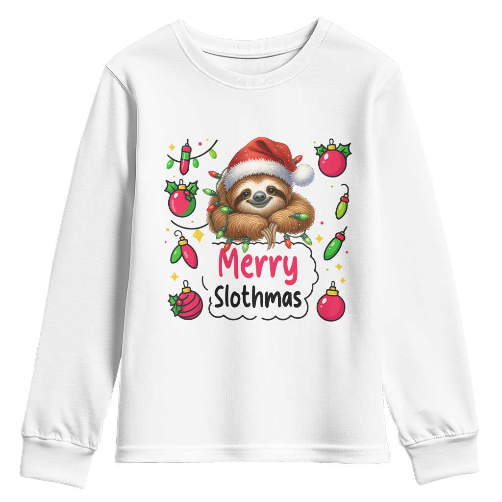 Funny Christmas Sloth Youth Sweatshirt Merry Slothmas TS12 White Print Your Wear