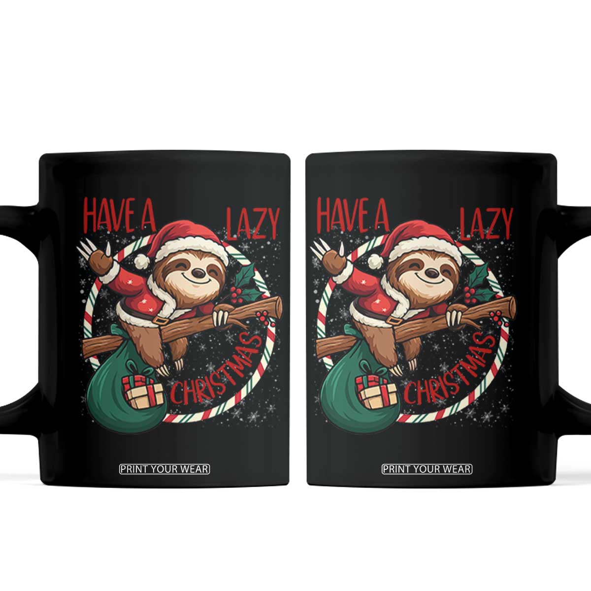 Have A Lazy Christmas Coffee Mug Cute Xmas Sloth TS12 Black Print Your Wear