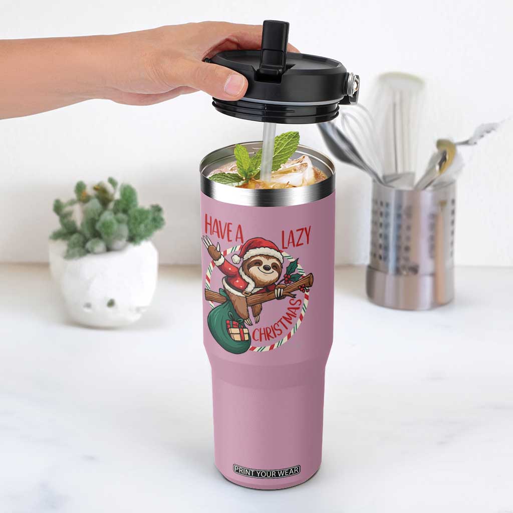 Have A Lazy Christmas Flip Straw Tumbler Cute Xmas Sloth TS12 One Size: 30 oz Light Pink Print Your Wear