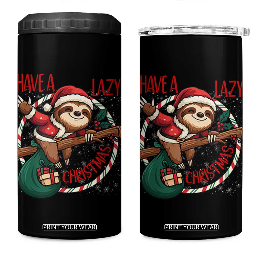 Have A Lazy Christmas 4 in 1 Can Cooler Tumbler Cute Xmas Sloth TS12 One Size: 16 oz Black Print Your Wear