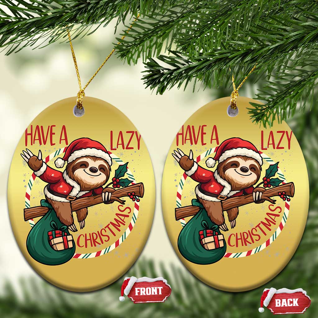 Have A Lazy Xmas Christmas Ornament Cute Xmas Sloth TS12 Oval Gold Print Your Wear
