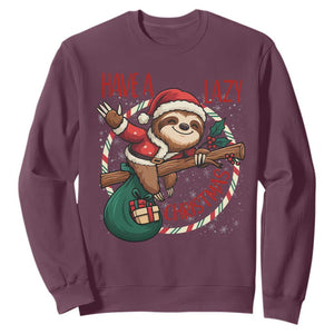 Have A Lazy Christmas Sweatshirt Cute Xmas Sloth TS12 Maroon Print Your Wear