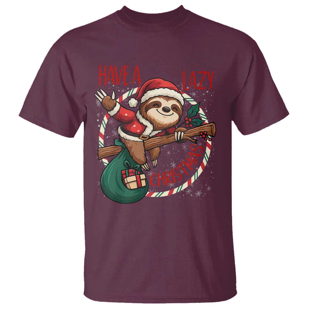 Have A Lazy Christmas T Shirt Cute Xmas Sloth TS12 Maroon Print Your Wear