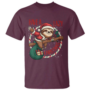 Have A Lazy Christmas T Shirt Cute Xmas Sloth TS12 Maroon Print Your Wear