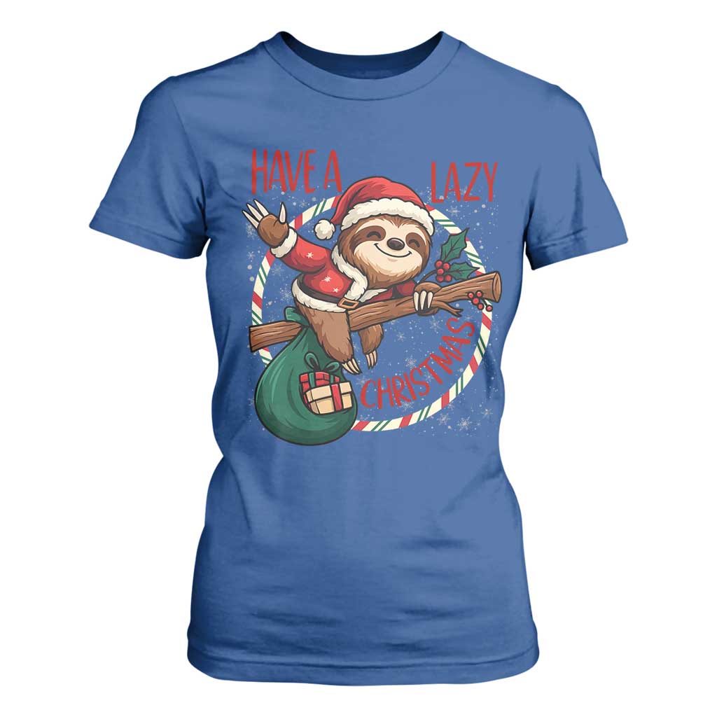 Have A Lazy Christmas T Shirt For Women Cute Xmas Sloth TS12 Royal Blue Print Your Wear