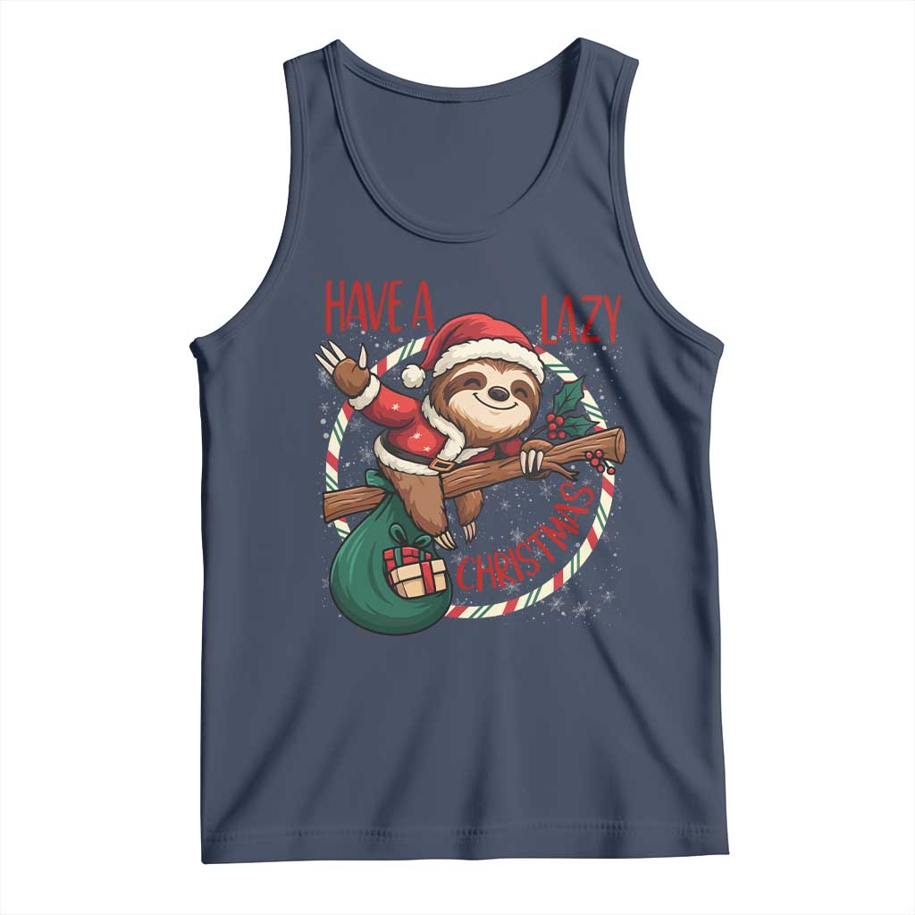 Have A Lazy Christmas Tank Top Cute Xmas Sloth TS12 Navy Print Your Wear