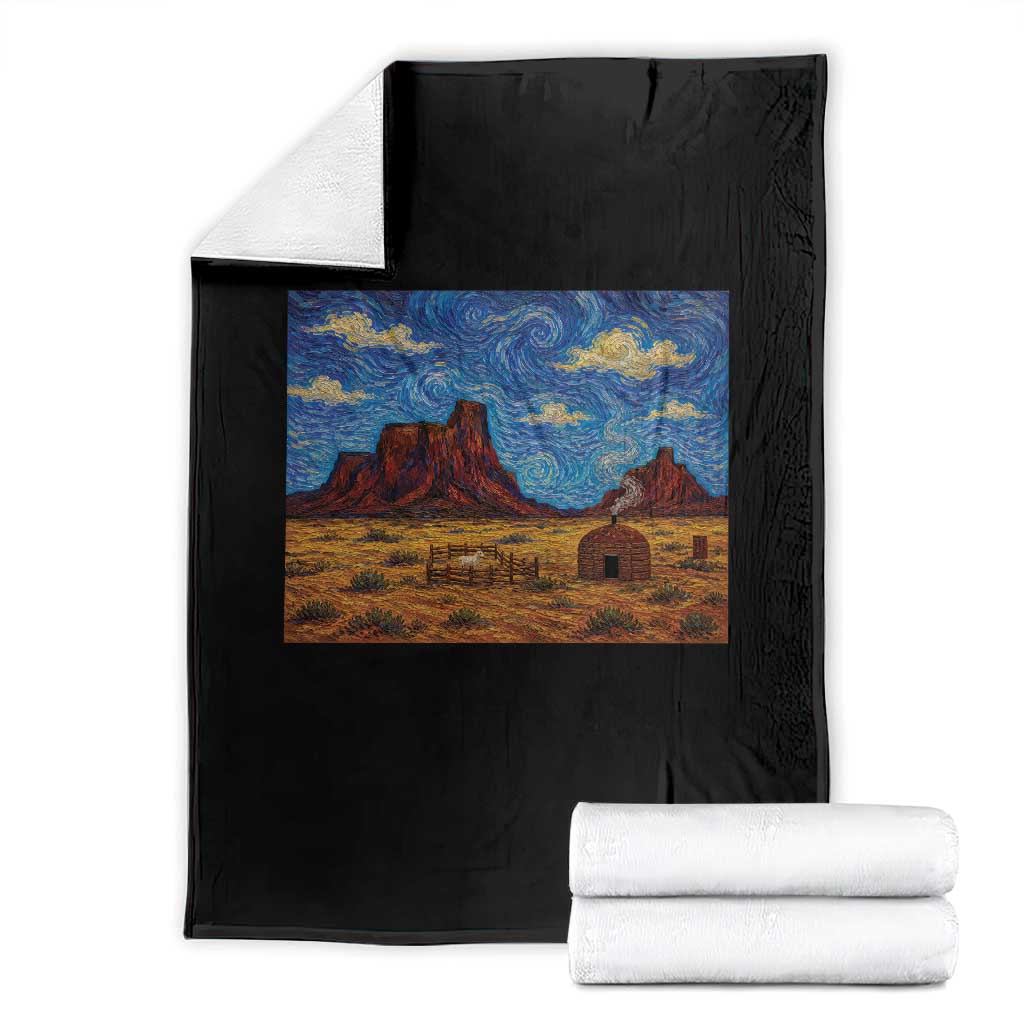 Starry Night Desert Monument Valley Throw Blanket Hogan Home Oil Painting Graphic TS12 Black Print Your Wear