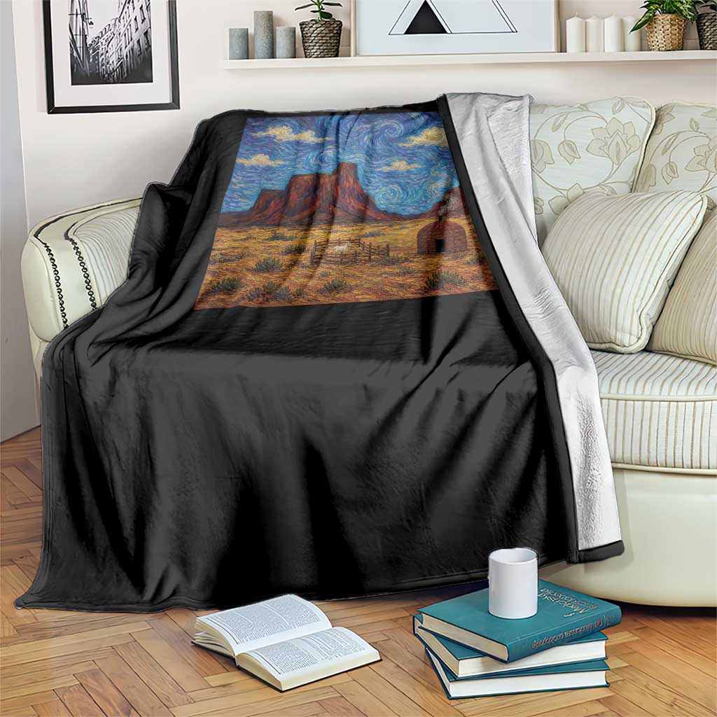 Starry Night Desert Monument Valley Throw Blanket Hogan Home Oil Painting Graphic